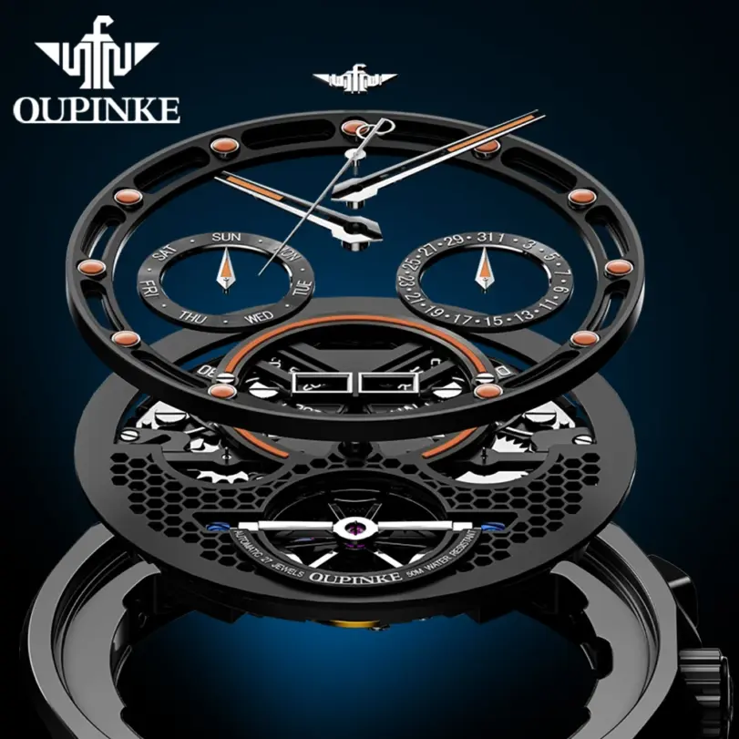 reloj automático para hombre, movimiento mecánico, relojes de pulsera de marca de lujo, esqueleto, calendario de cuerda automática, semana luminosa 3249 5