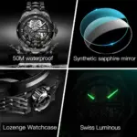 Reloj de pulsera de acero de tungsteno para hombre, cronógrafo de marca de lujo, resistente al agua, automático, mecánico, luminoso, hueco, negro 5 Reloj de pulsera de acero de tungsteno para hombre, cronógrafo de marca de lujo, resistente al agua, automático, mecánico, luminoso, hueco, negro 5