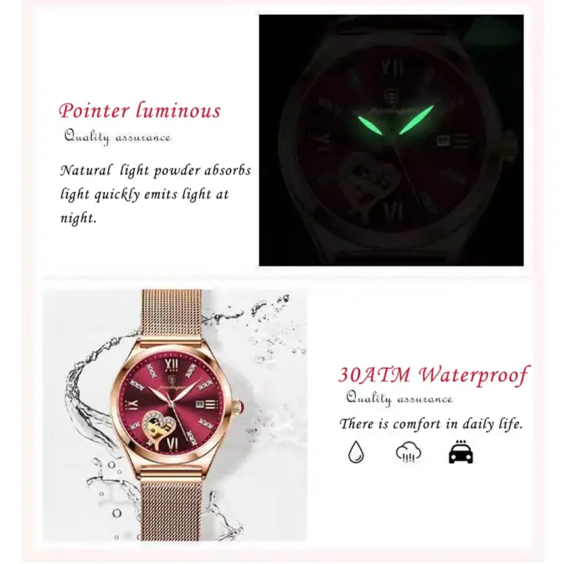 Reloj de malla de acero inoxidable para mujer, Accesorio luminoso de lujo, resistente al agua, de cuarzo, color oro rosa, 2022 2