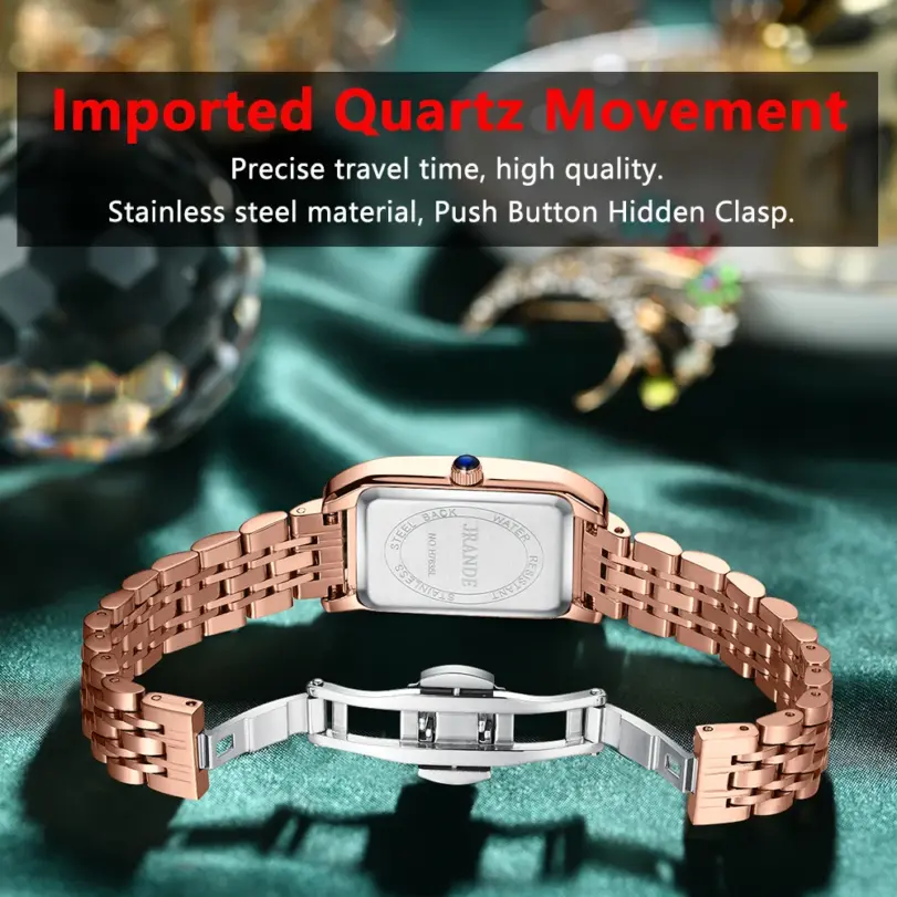Reloj para mujer, relojes de cuarzo cuadrados con esfera verde de diamante de lujo a la moda, reloj de pulsera resistente al agua de acero inoxidable para mujer, regalo 4