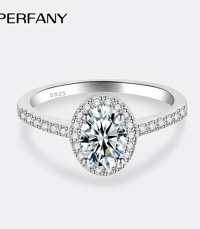 Anillo de moissanita de corte ovalado de 1/2CT para mujer, plata pura S925, brillante, certificado de laboratorio, joyería de lujo para boda 1