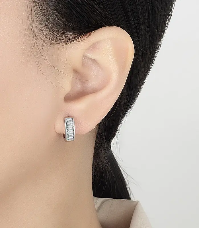 pendientes de aro de moissanita con corte esmeralda para mujer, 100% de plata pura, rectangulares, con diamantes de laboratorio, joyería de lujo para boda 2
