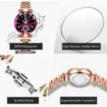 Reloj para mujer, diseño de joyería de lujo, relojes de pulsera de cuarzo de acero y oro rosa, relojes de moda impermeables para mujer 4