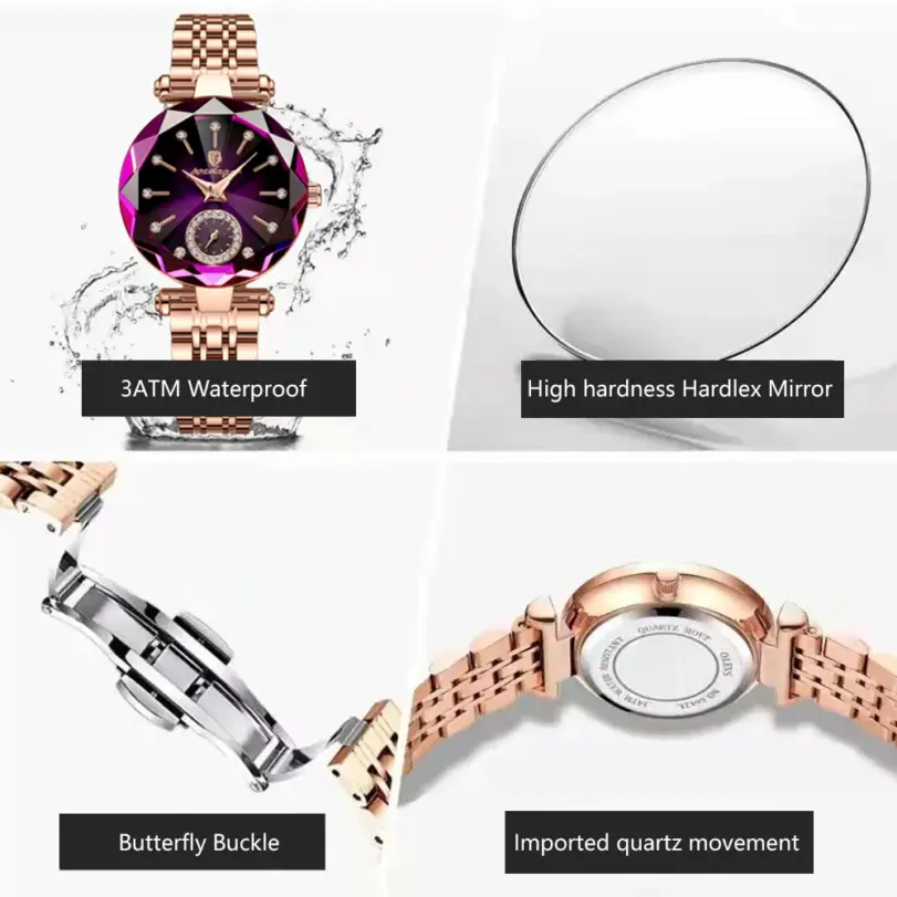 Reloj para mujer, diseño de joyería de lujo, relojes de pulsera de cuarzo de acero y oro rosa, relojes de moda impermeables para mujer 4