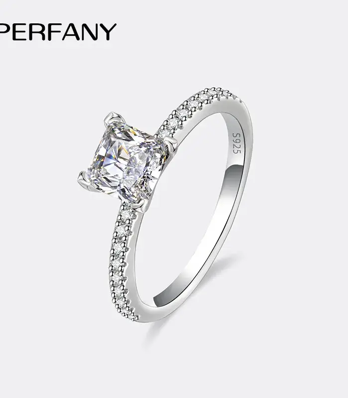 PERFANY-Anillo de moissanita de corte cuadrado para mujer, 1/2CT, plata maciza S925, diamante de laboratorio brillante, joyería de boda de moda 1