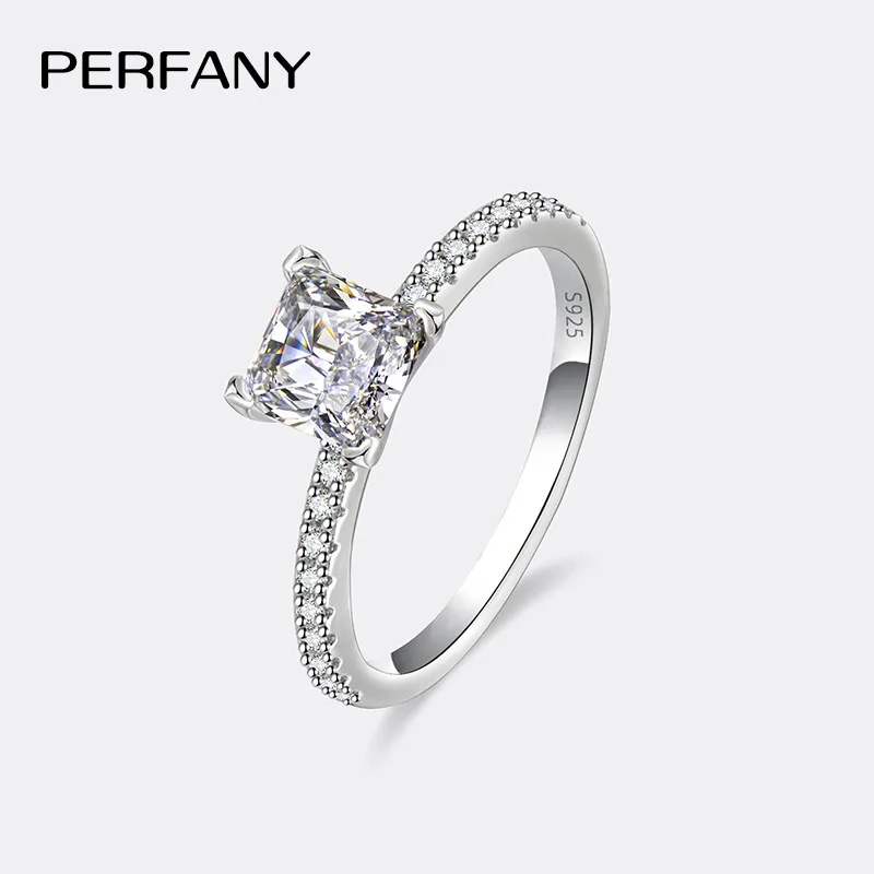 PERFANY-Anillo de moissanita de corte cuadrado para mujer, 1/2CT, plata maciza S925, diamante de laboratorio brillante, joyería de boda de moda 1 PERFANY-Anillo de moissanita de corte cuadrado para mujer, 1/2CT, plata maciza S925, diamante de laboratorio brillante, joyería de boda de moda 1