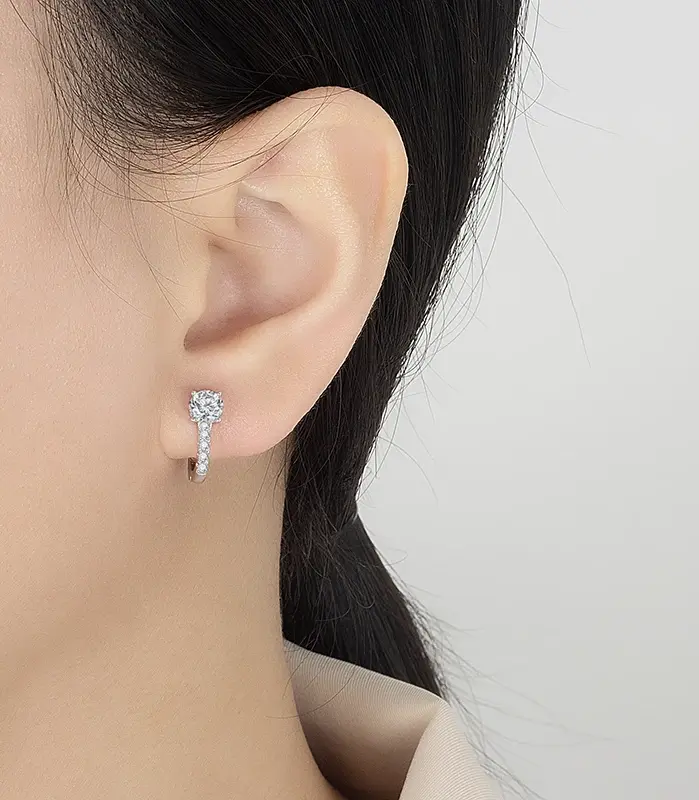 pendientes de aro de moissanita para mujer, 100% de plata pura brillante, diamante de laboratorio, joyería de alta gama para boda, 0,5 quilates 2