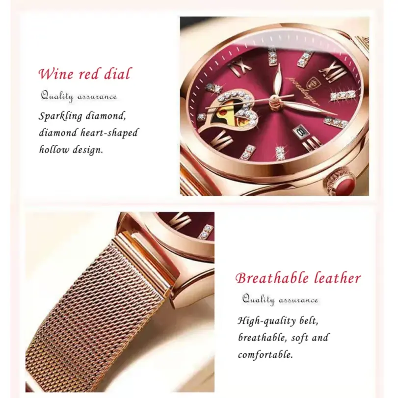 Reloj de malla de acero inoxidable para mujer, Accesorio luminoso de lujo, resistente al agua, de cuarzo, color oro rosa, 2022 3