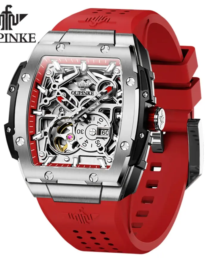 Reloj Automático para hombre, cronógrafo mecánico luminoso, movimiento ahuecado Original, zafiro, esfera de segunda esfera independiente, Tonneau 1