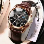 nuevos relojes de moda para hombres de cuero negro resistente al agua parte superior luminosa marca de lujo reloj de pulsera de cuarzo reloj militar 2