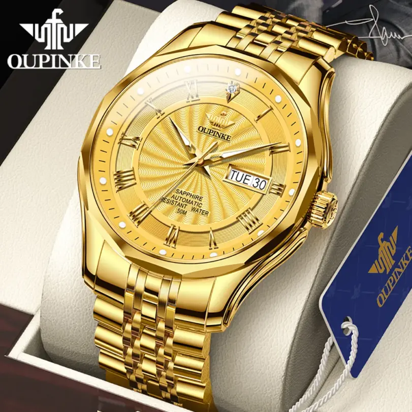 reloj mecánico automático de diamante Real para hombre, marca superior suiza, espejo de cristal de zafiro de lujo, calendario resistente al agua luminoso 1
