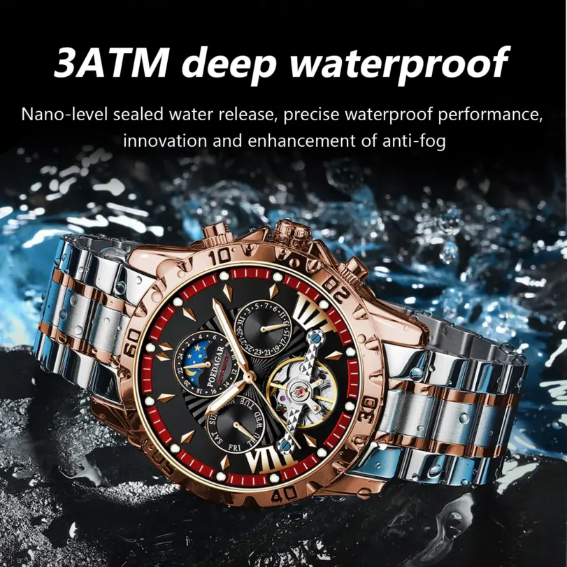 reloj mecánico automático de lujo para hombre, Tourbillon hueco, resistente al agua, luminoso, fecha, semana, relojes de acero inoxidable para hombre 2