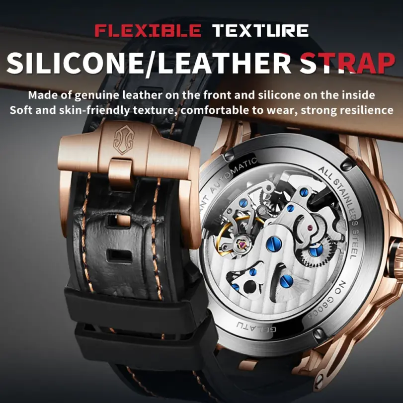 nuevos relojes para hombre, mecánico automático, resistente al agua, Esfera Grande, zafiro, esqueleto luminoso, reloj de pulsera para hombre, Montre Homme 2