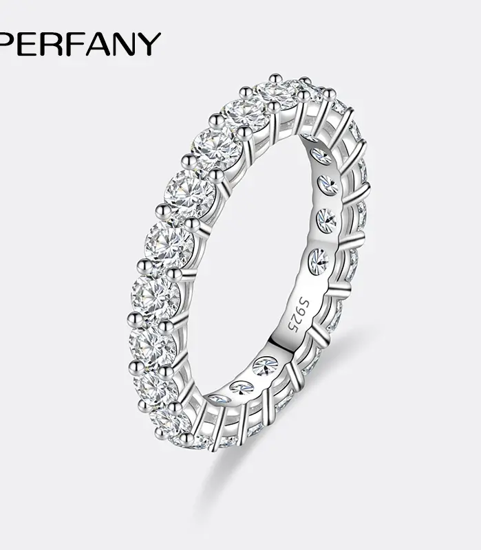 Anillo de moissanita completo de 3mm para mujer, plata pura S925, diamante eterno, anillo de compromiso apilable, joyería de lujo 1