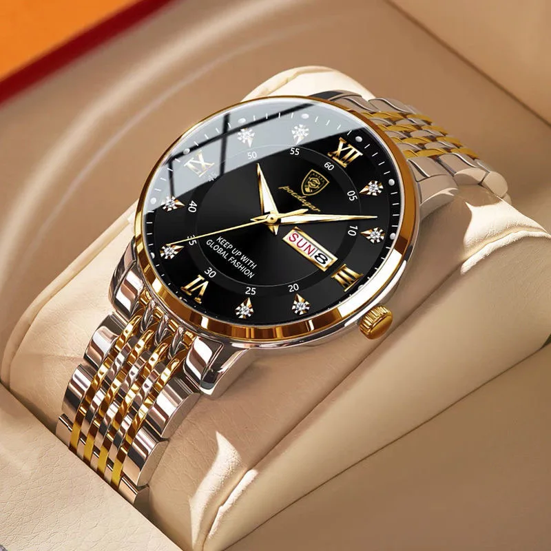 Reloj para hombre, de acero inoxidable, de lujo, con botón pulsador, cierre oculto, resistente al agua, luminoso, con fecha, semana, relojes de pulsera deportivos 1 Reloj para hombre, de acero inoxidable, de lujo, con botón pulsador, cierre oculto, resistente al agua, luminoso, con fecha, semana, relojes de pulsera deportivos 1