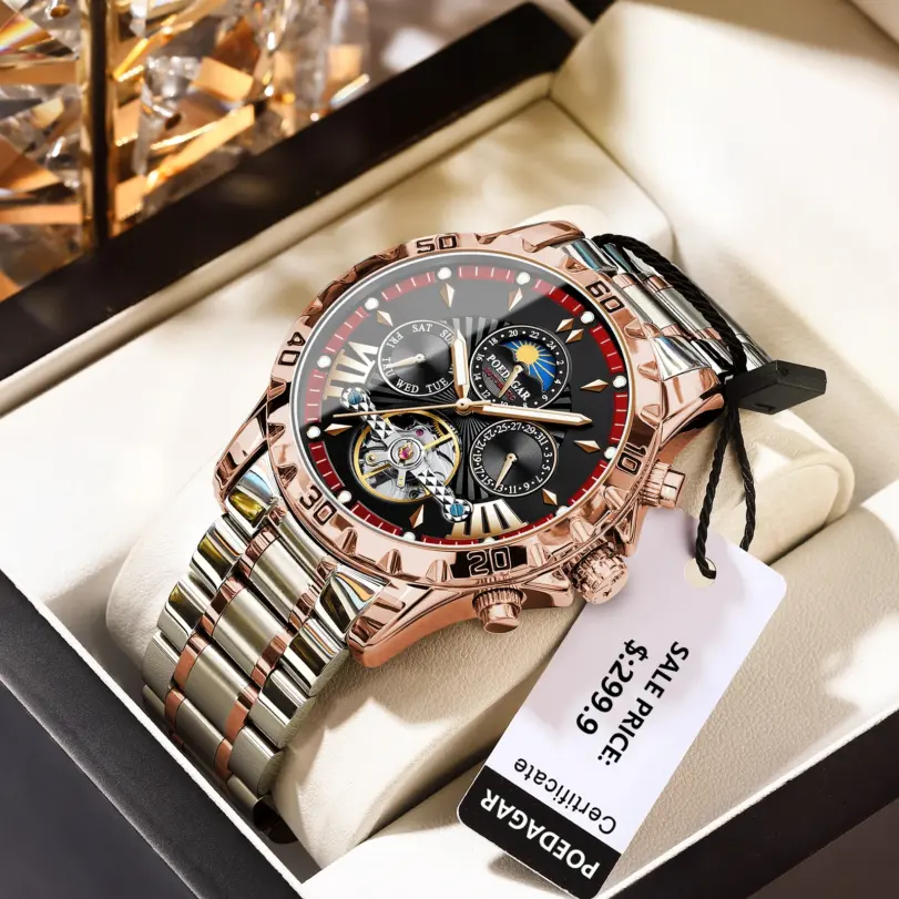 reloj mecánico automático de lujo para hombre, Tourbillon hueco, resistente al agua, luminoso, fecha, semana, relojes de acero inoxidable para hombre 1 reloj mecánico automático de lujo para hombre, Tourbillon hueco, resistente al agua, luminoso, fecha, semana, relojes de acero inoxidable para hombre 1
