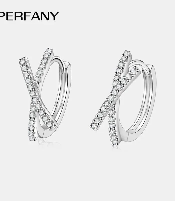 pendientes de aro de moissanita para mujer, 0,28 CT, plata pura S925, diseño cruzado, diamante de laboratorio, joyería de moda, regalo de fiesta 1