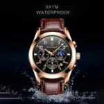 Reloj de pulsera para hombre, de cuero, luminoso, resistente al agua, de lujo, de cuarzo, nuevo, 2021 4