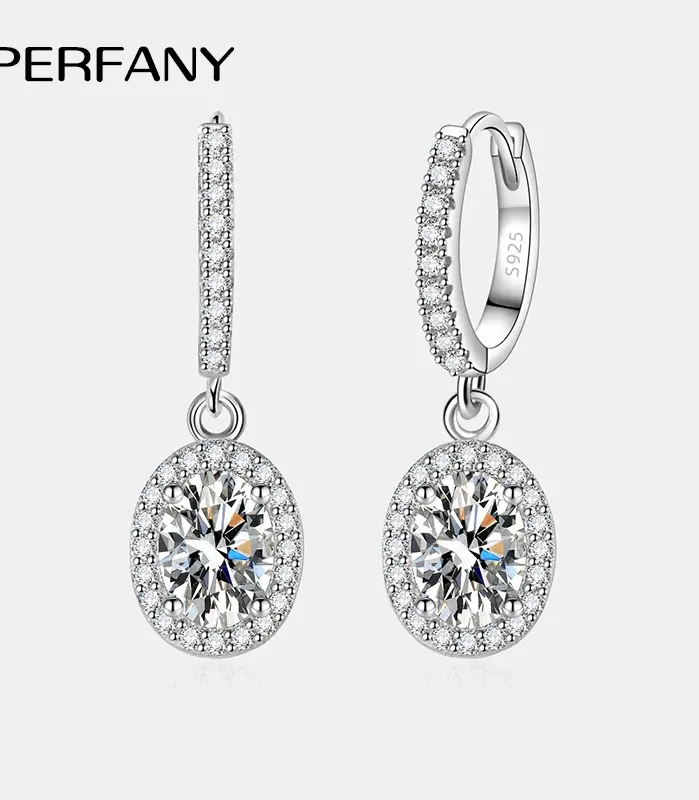 pendientes de gota de moissanita de corte ovalado de 1CT para mujer, plata pura S925, diamantes cultivados de laboratorio, joyería de boda de lujo 1