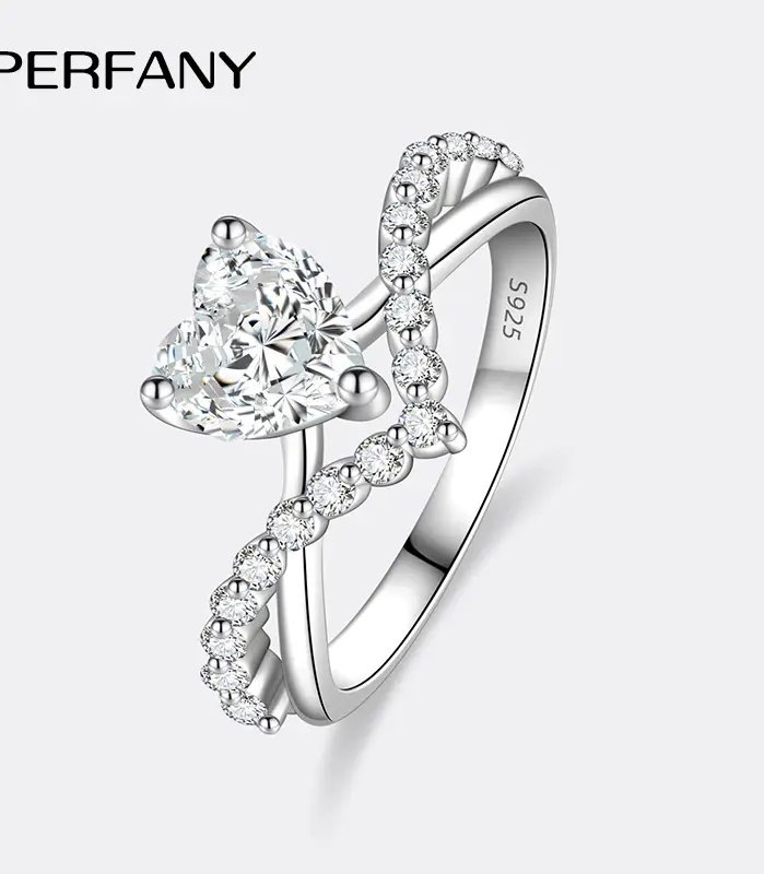 Anillo de moissanita con corte de corazón de 1CT para mujer, plata pura S925, diamante de laboratorio, joyería de boda elegante de lujo 1