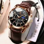 Reloj de pulsera para hombre, de cuero, luminoso, resistente al agua, de lujo, de cuarzo, nuevo, 2021 3