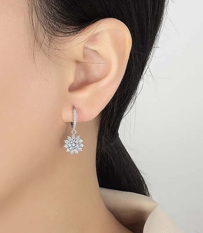Pendientes de moissanita 0,5/1CT para mujer, pendientes de gota de diamantes de laboratorio de girasol de plata pura S925, joyería de boda de lujo 2