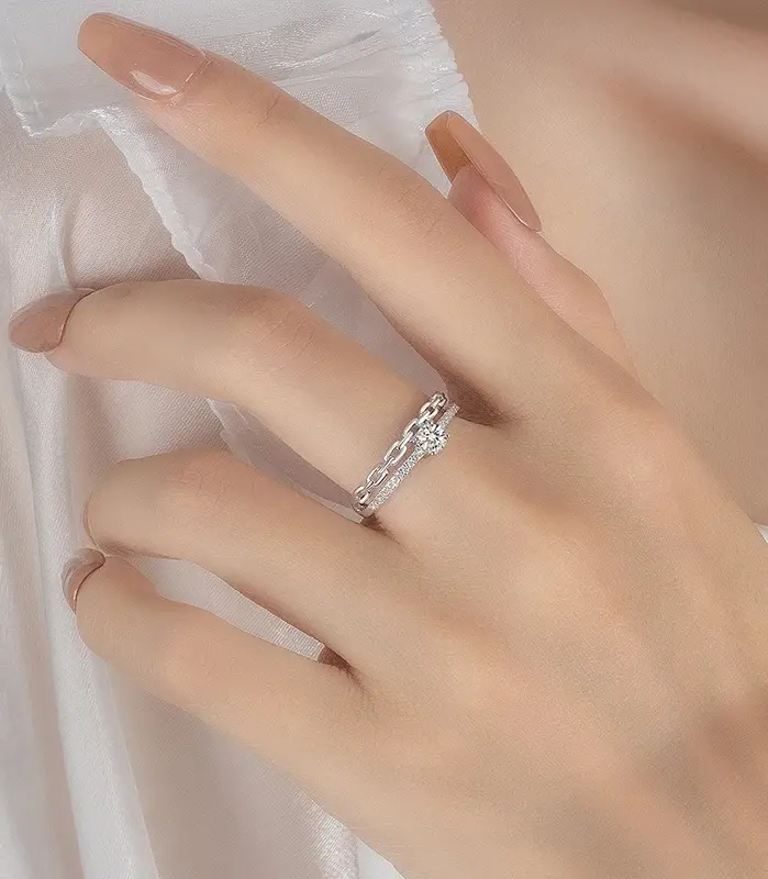 todos los anillos de moissanita mujeres S925 cadena de plata pura doble capa laboratorio diamante joyería de fiesta de lujo 2