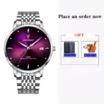 Reloj de lujo para hombre, relojes luminosos resistentes al agua de acero inoxidable, reloj deportivo de cuarzo, reloj de pulsera de negocios con fecha para hombre 2