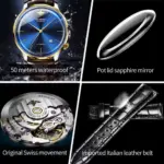 reloj con correa de cuero genuino para hombre, reloj de pulsera mecánico automático con movimiento suizo importado Original, ultrafino y luminoso 6 reloj con correa de cuero genuino para hombre, reloj de pulsera mecánico automático con movimiento suizo importado Original, ultrafino y luminoso 6