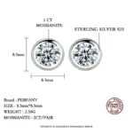 Pendientes de moissanita de 0,3-1 quilates para mujer, pendientes redondos de plata pura S925 con diamantes de laboratorio, joyería de moda 3