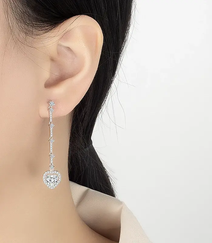 pendientes de gota de moissanita de 1CT para mujer, aretes largos de plata pura S925 con forma de corazón de laboratorio, joyería de fiesta de lujo 2