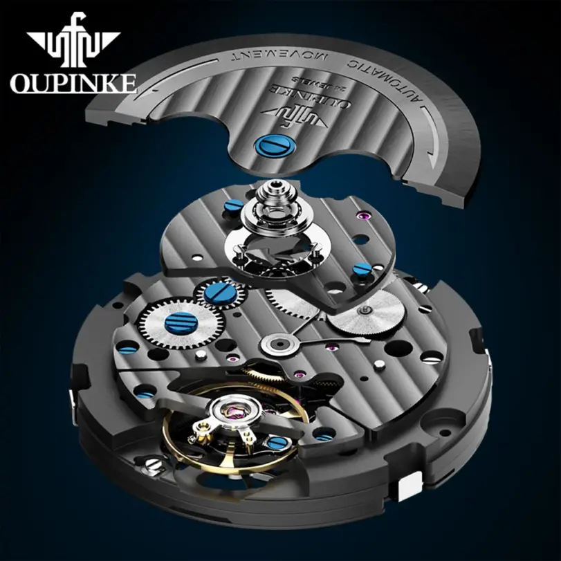 Marca reloj mecánico automático para hombre, reloj calendario con esfera grande hueca de 42mm, correa de acero de tungsteno, relojes originales para hombre 3233 4