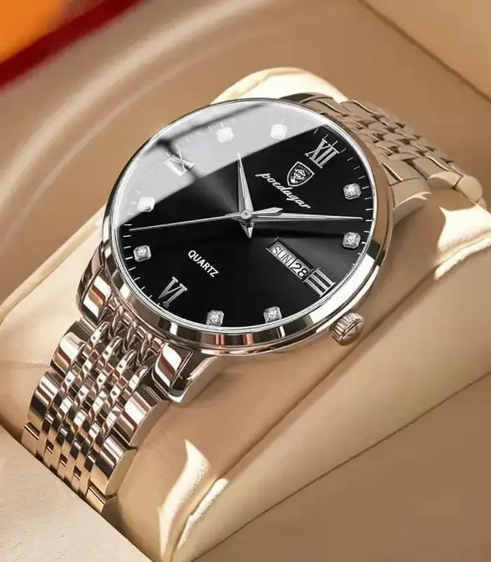 Poedagar-reloj de cuarzo para hombre, cronógrafo de lujo, de acero inoxidable, luminoso, resistente al agua, para negocios 1