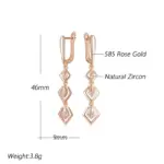 pendientes de gota geométricos huecos brillantes para mujer, Color oro rosa 585, circonita Natural brillante, joyería étnica fina diaria 2