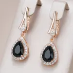 pendientes largos de circonita Natural negra brillante para mujer, joyería fina para uso diario, Color oro rosa 585, Vintage, para fiesta de boda 1
