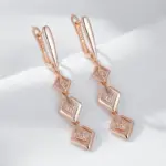 pendientes de gota geométricos huecos brillantes para mujer, Color oro rosa 585, circonita Natural brillante, joyería étnica fina diaria 5