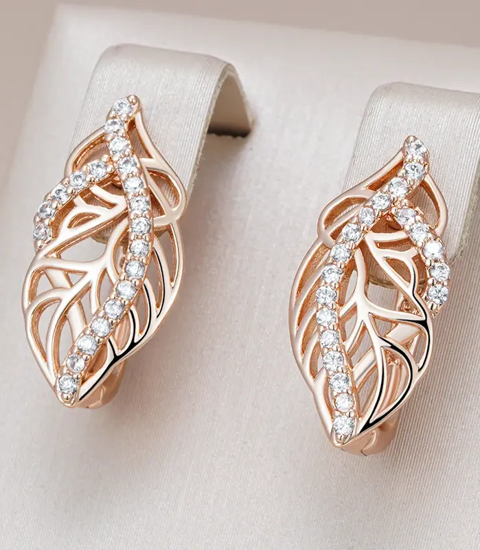 Pendientes colgantes de flores de cristal para mujer, moda 585, Color oro rosa, circonita Natural, joyería fina diaria de alta calidad 1