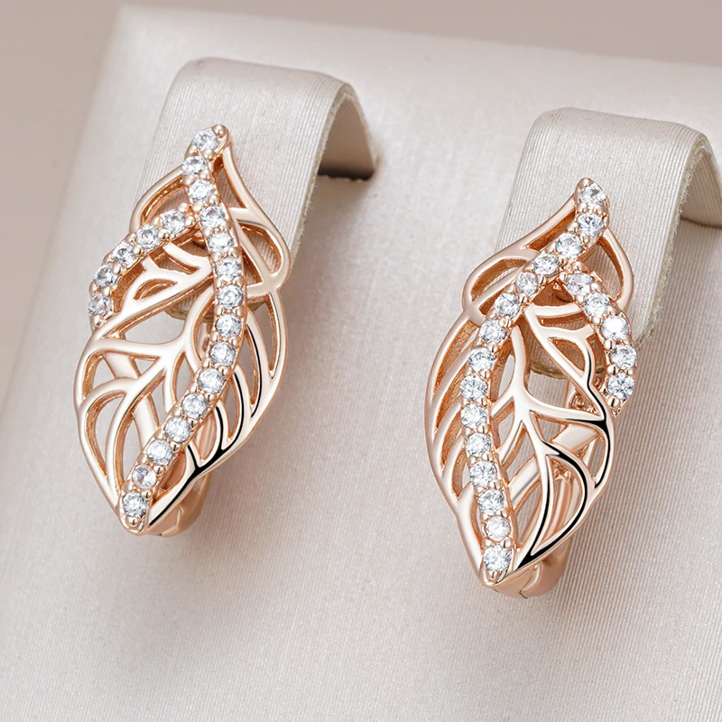 Pendientes colgantes de flores de cristal para mujer, moda 585, Color oro rosa, circonita Natural, joyería fina diaria de alta calidad 1 Pendientes colgantes de flores de cristal para mujer, moda 585, Color oro rosa, circonita Natural, joyería fina diaria de alta calidad 1