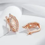 Pendientes colgantes de flores de cristal para mujer, moda 585, Color oro rosa, circonita Natural, joyería fina diaria de alta calidad 4