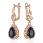 pendientes largos de circonita Natural negra brillante para mujer, joyería fina para uso diario, Color oro rosa 585, Vintage, para fiesta de boda 6