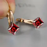 Bonita joyería cuadrada de champán para mujer, pendiente de aro de piedra de circón de cristal de lujo, pendientes de boda de Color oro rosa para mujer 6