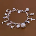 Pulseras de Plata de Ley 925, Regalo de San Valentín, Joyería de Moda, Brazaletes Bonitos para Mujer, Dijes para Boda 1