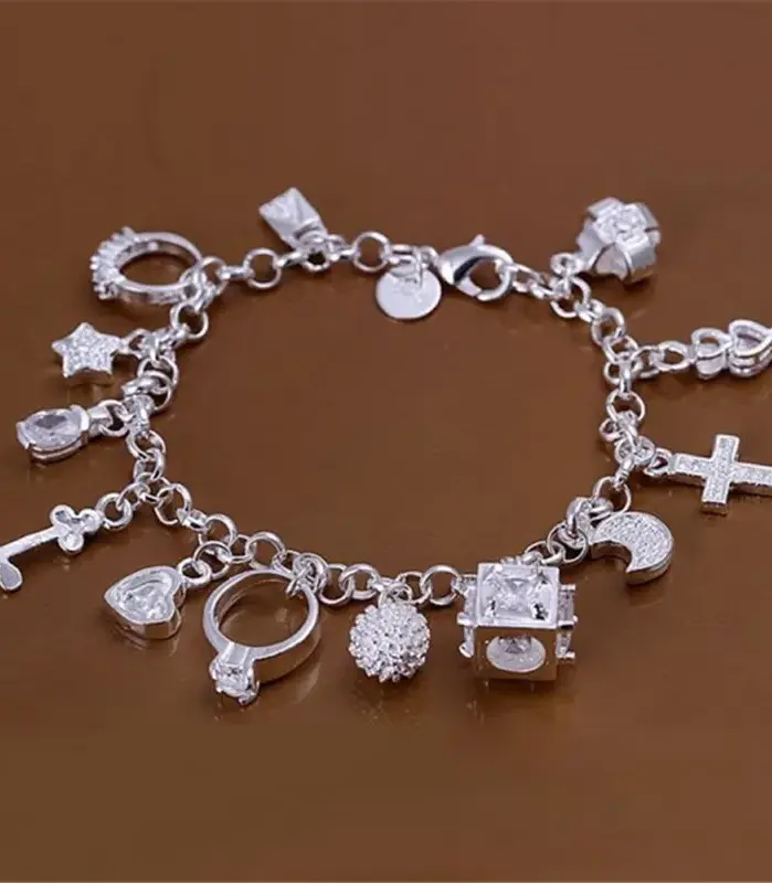 Pulseras de Plata de Ley 925, Regalo de San Valentín, Joyería de Moda, Brazaletes Bonitos para Mujer, Dijes para Boda 1