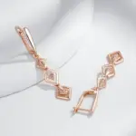 pendientes de gota geométricos huecos brillantes para mujer, Color oro rosa 585, circonita Natural brillante, joyería étnica fina diaria 4