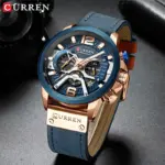 CURREN, nuevo cronógrafo deportivo informal para hombre, parte de arriba de color azul, reloj de Cuero militar de lujo, reloj calendario, reloj Masculino 3
