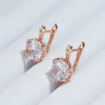 pendientes ingleses de lujo para mujer, Color oro rosa 585, sencillos, brillantes, grandes pendientes de circón Natural, joyería fina para boda nupcial 3