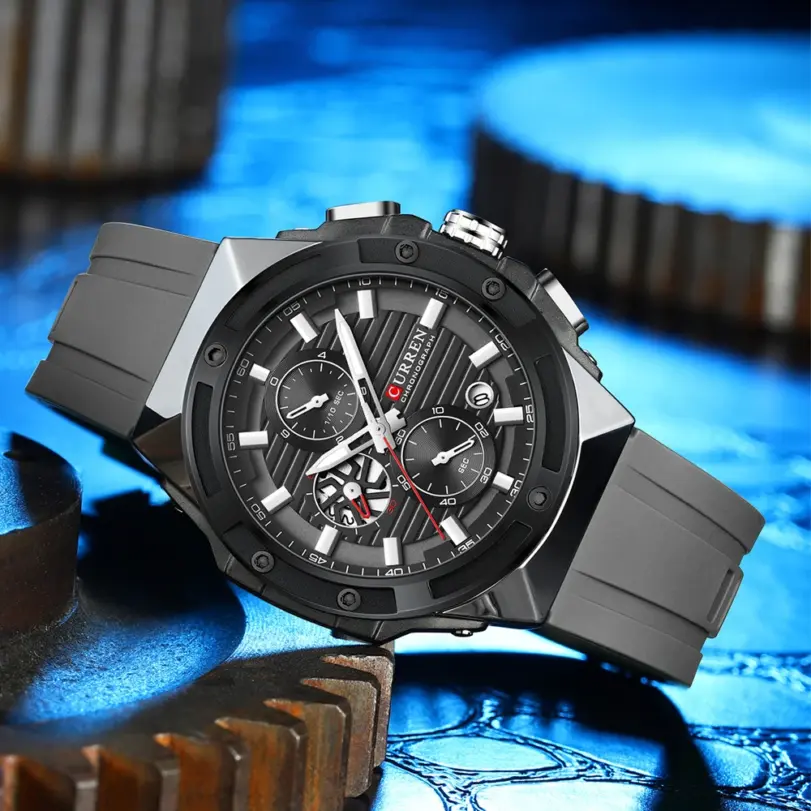 Reloj CURREN 8462 de cuarzo de lujo para hombre, correa de silicona, código de sincronización multifuncional, reloj clásico luminoso resistente al agua para hombre 6