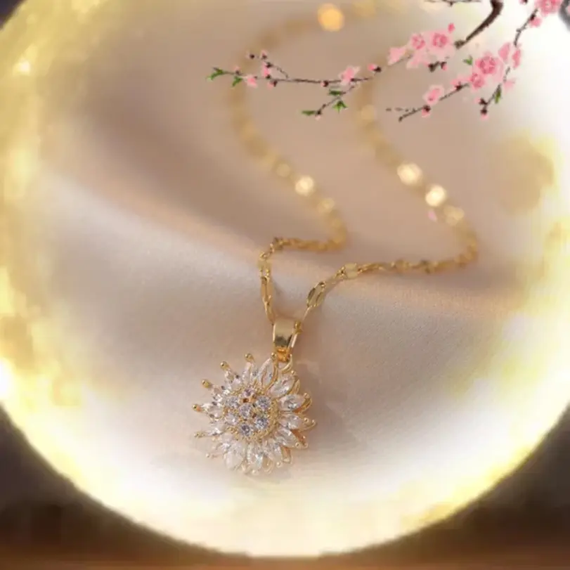 Collar de acero de titanio de moda con colgante de Margarita giratoria, accesorios de joyería para mujer 4