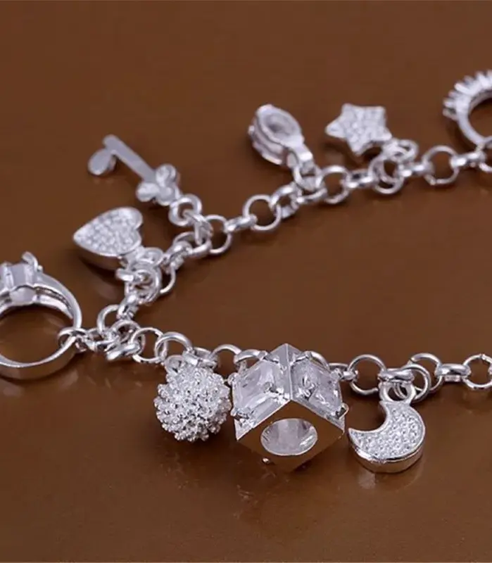 Pulseras de Plata de Ley 925, Regalo de San Valentín, Joyería de Moda, Brazaletes Bonitos para Mujer, Dijes para Boda 2