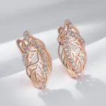 Pendientes colgantes de flores de cristal para mujer, moda 585, Color oro rosa, circonita Natural, joyería fina diaria de alta calidad 5